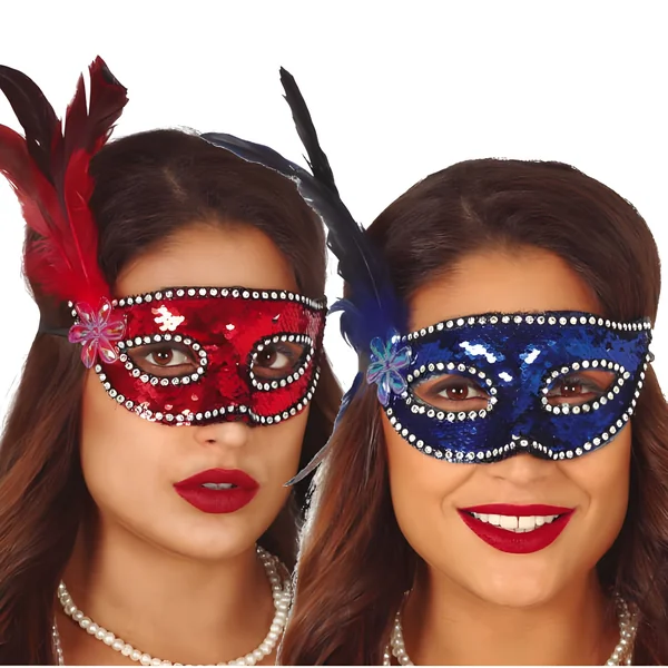 Antifaz con lentejuelas y pluma