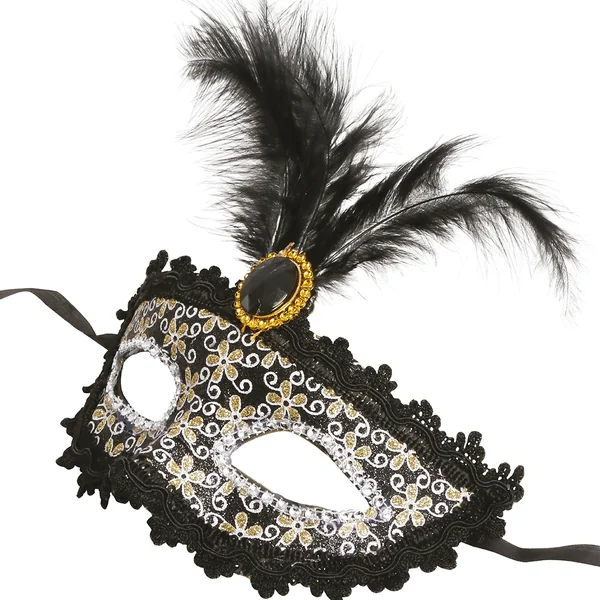 Antifaz negro con flores y pluma - Imagen 4