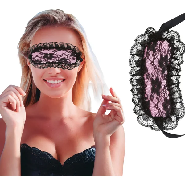 Antifaz rosa con encaje negro