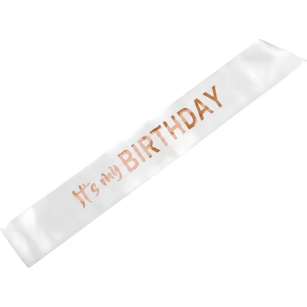 Banda de cumpleaños con texto en rosa dorado - Imagen 3