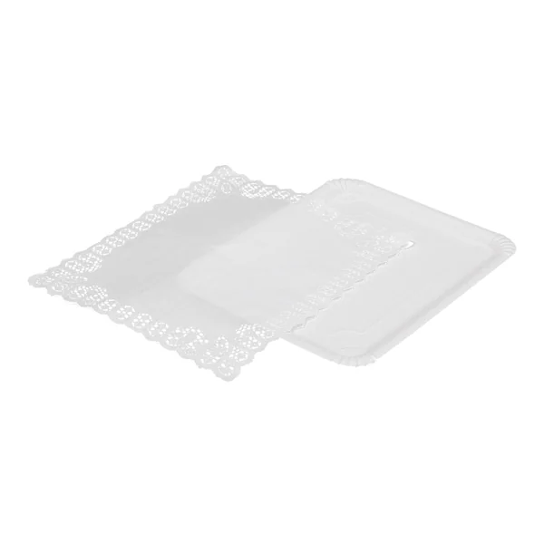 Bandeja de 38 x 31 cm rectangular de cartón con blonda