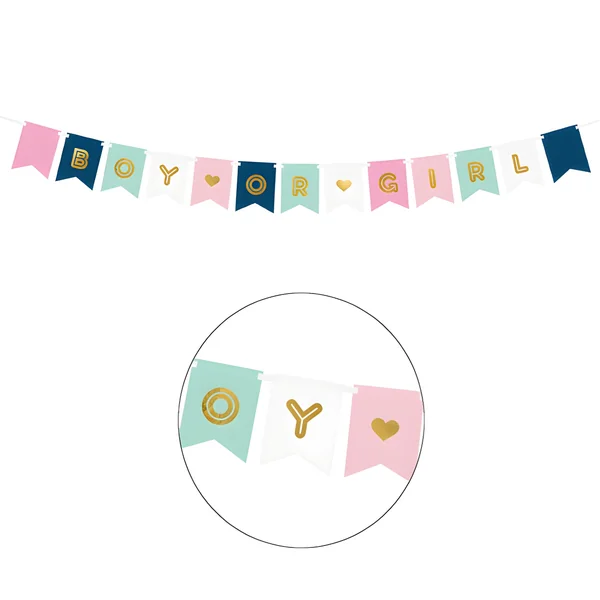 Banderín azul y rosa con letrero niño o niña de 2,50 m