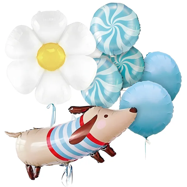 Bouquet globos perro y flor