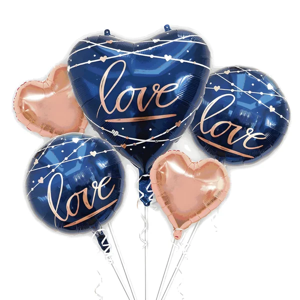 Bouquet romántico azul y rosa dorado - 5 unidades