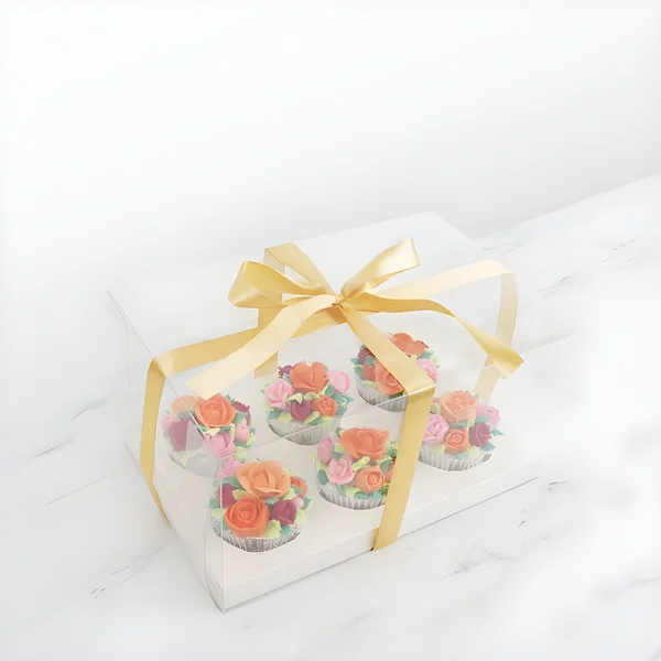 Caja para 6 cupcakes transparente con lazo