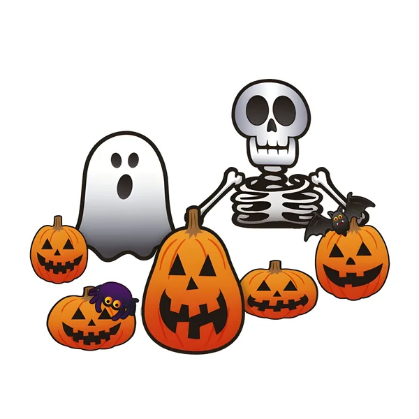Calabazas, esqueleto y fantasma decorativos - 7 unidades