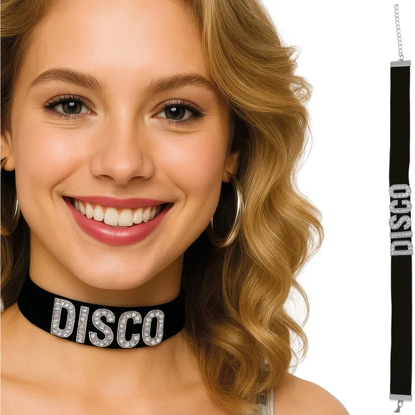 Collar choker de disco con letras brillantes