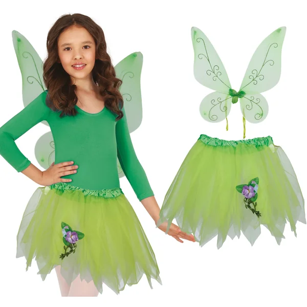 Conjunto de hada con tutú y alas verdes