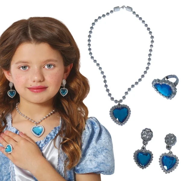 Conjunto de joyas corazón azul de princesa