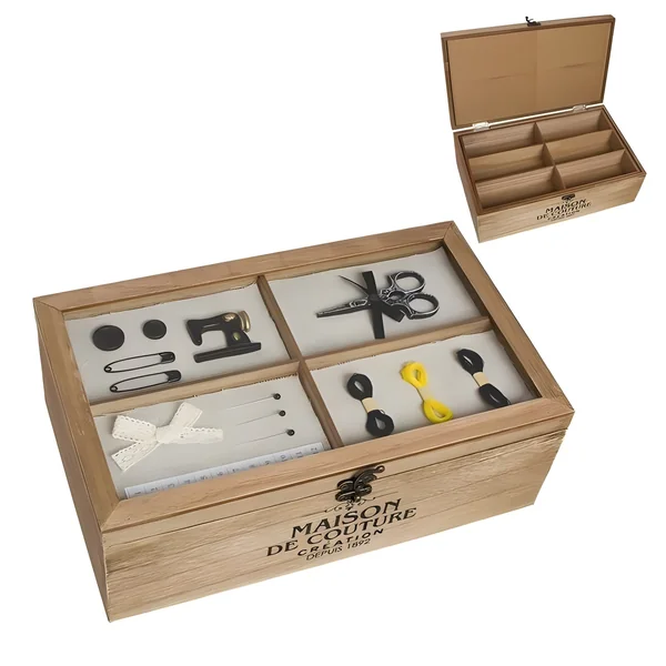 Costurero de madera con compartimentos