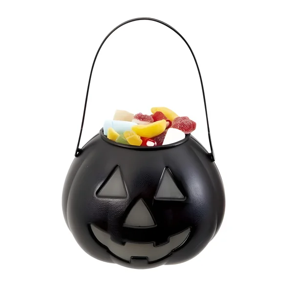 Cubo portacaramelos de calabaza fluorescente