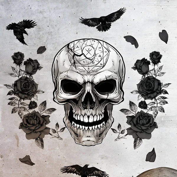 Decoraciones adhesivas para pared de calaveras y rosas negras