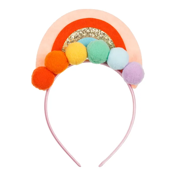 Diadema de arcoíris con pompones pastel
