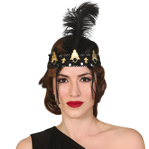Diadema de Charleston con decorado y pluma negra