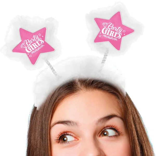 Diadema de estrellas rosas con plumas