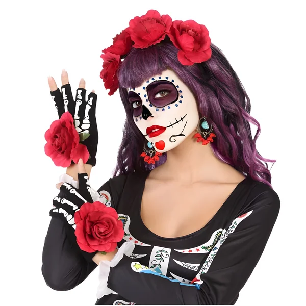 Diadema, guantes y pendientes de Catrina