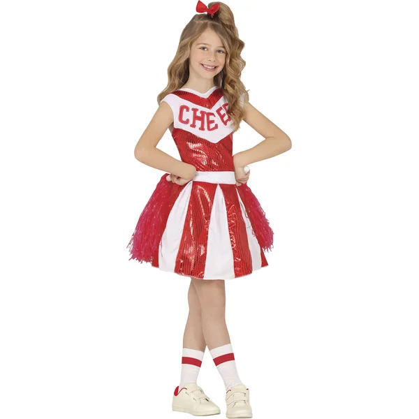 Disfraz de animadora rojo y blanco para niña