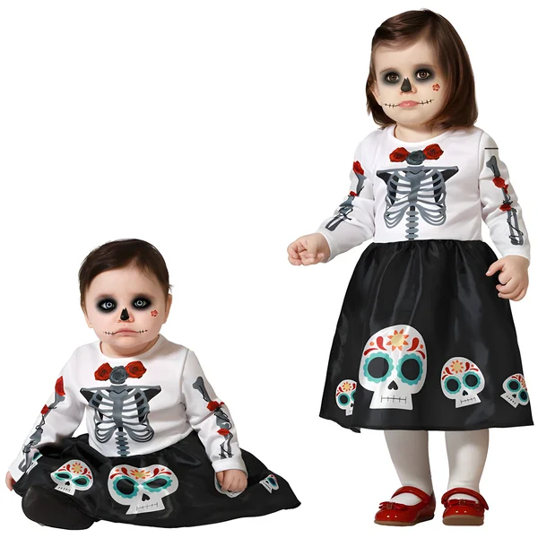 Disfraz de catrina blanco y negro para bebé niña