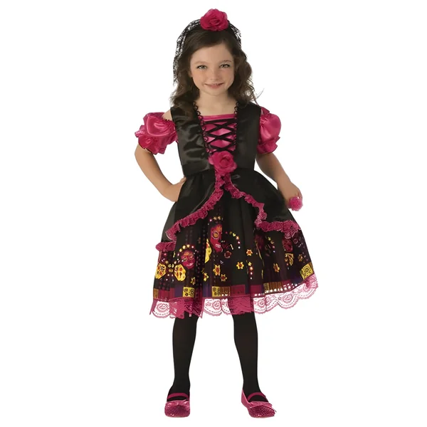 Disfraz de Catrina rosa y negro para niña