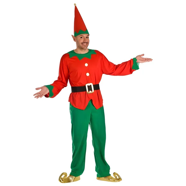Disfraz de elfo verde y rojo para hombre
