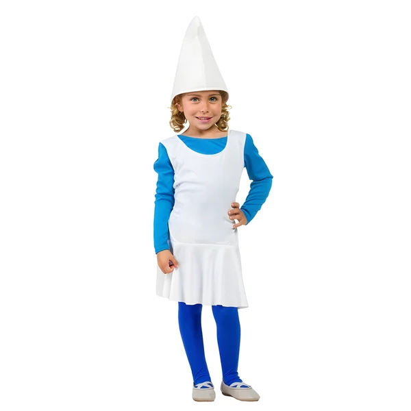 Disfraz de enanito azul con guantes para niña
