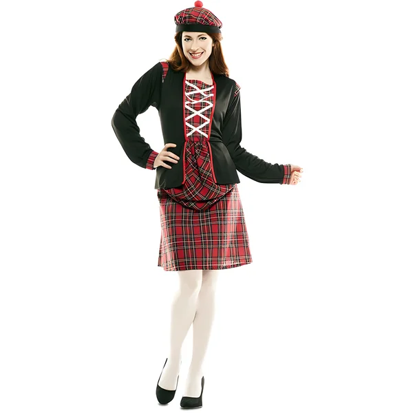 Disfraz de escocés rojo con gorro para mujer