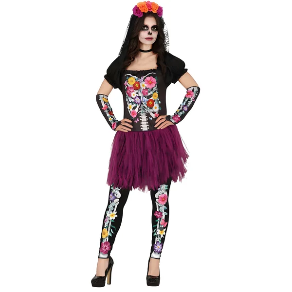 Disfraz de esqueleto Catrina floreado para mujer