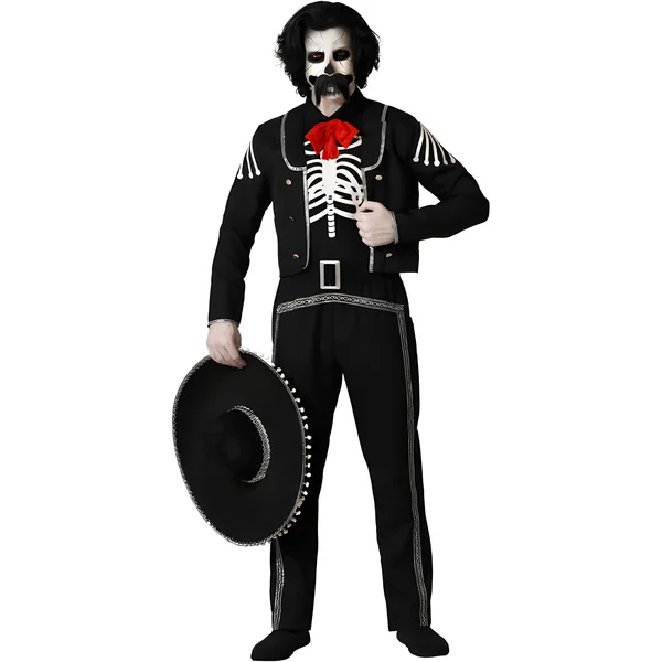 Disfraz de esqueleto catrina negro para hombre