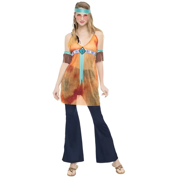 Disfraz de hippie naranja para mujer