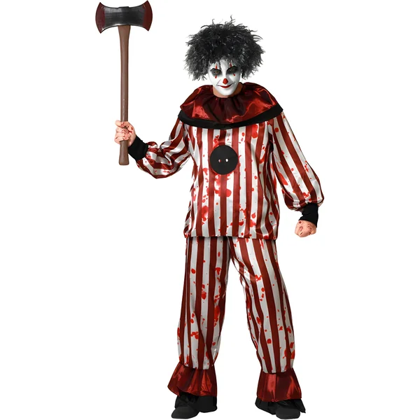 Disfraz de payaso ensangrentado a rayas para hombre