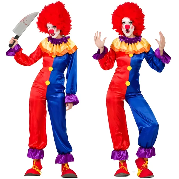 Disfraz de payaso rojo y azul para mujer