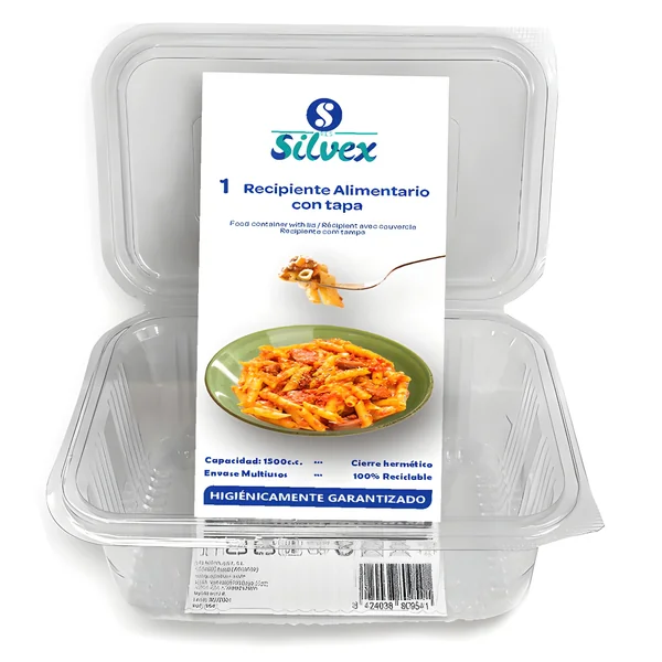 Envase de 1,5 desechable con tapa bisagra