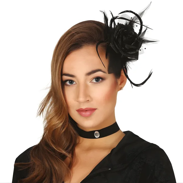 Flor negra con pinza para el pelo