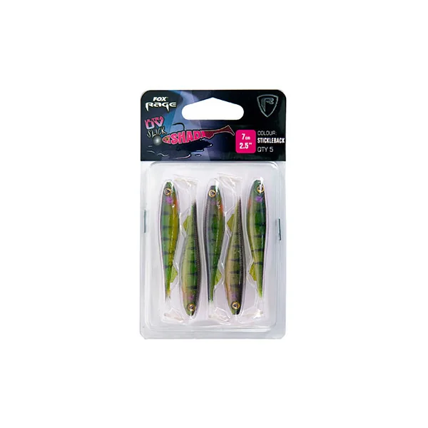 Fox Rage Slick Shad Stickleback Ultra UV Paquetes 9cm 5pcs