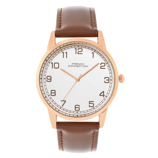 French Connection Rose Case Round Shape Black Strap Quartz Watch