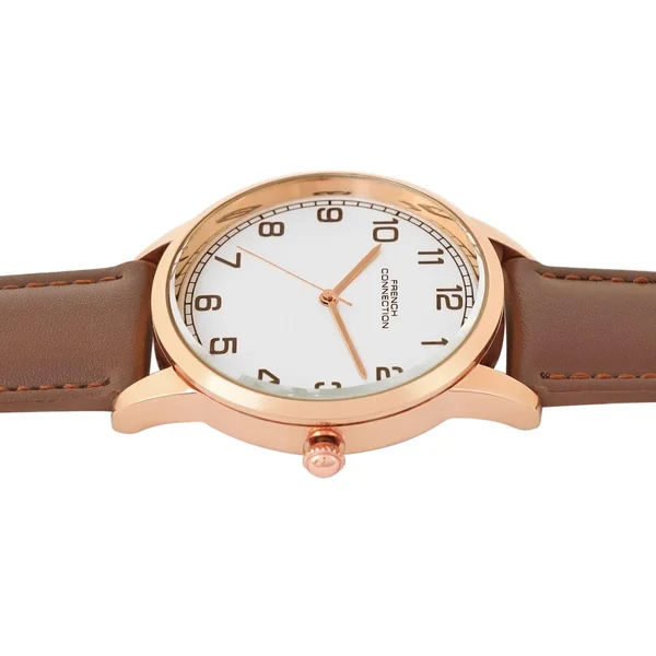 French Connection Rose Case Round Shape Black Strap Quartz Watch - Imagen 3