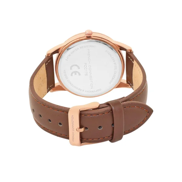 French Connection Rose Case Round Shape Black Strap Quartz Watch - Imagen 4