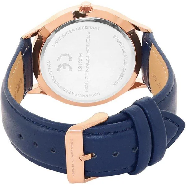 French Connection Rose Case Round Shape Blue Strap Quartz Watch - Imagen 4