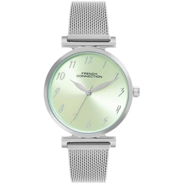 French Connection Silver Case Round Shape Silver Strap Quartz Watch