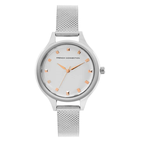 French Connection Silver Case Round Shape Silver Strap Quartz Watch