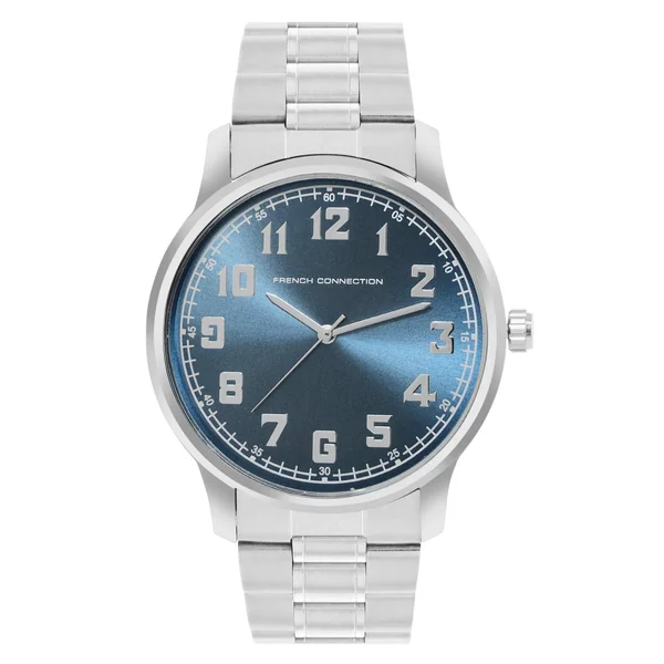French Connection Silver Case Round Shape Silver Strap Quartz Watch