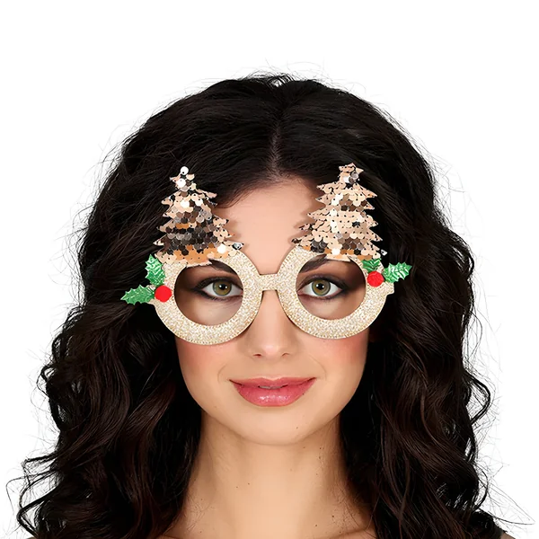 Gafas con árboles de Navidad dorados