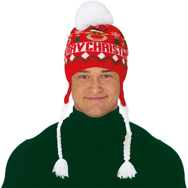 Gorro navideño de reno con trenzas