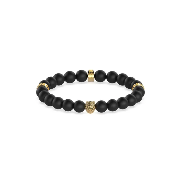 Guess Men's Black Beads and Lion Bead Bracelets