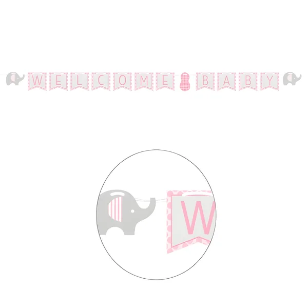 Guirnalda de Welcome Baby rosa con elefante de 3,50 m