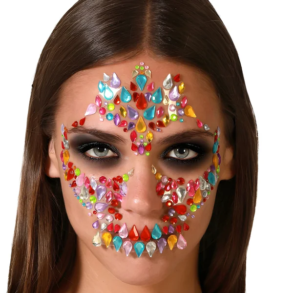 Joyas adhesivas faciales de calavera multicolor