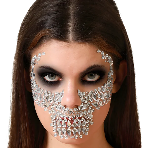 Joyas adhesivas faciales de calavera plata