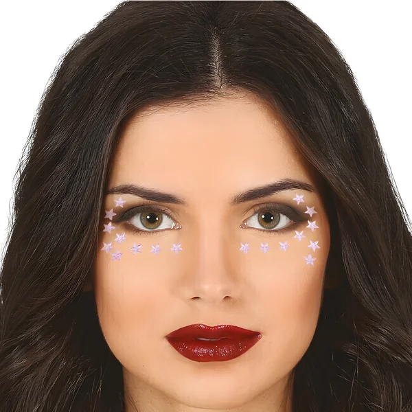 Joyas adhesivas faciales de estrellitas rosas