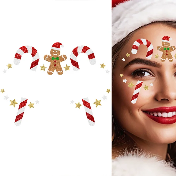 Joyas adhesivas faciales de Navidad de galleta con glitter