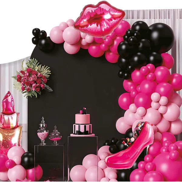 Kit de globos con pintalabios fucsia y negro - 100 piezas